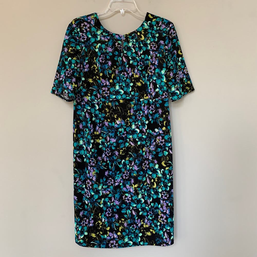 The Limited sheath midi dress dark floral short sleeves back zip size 10